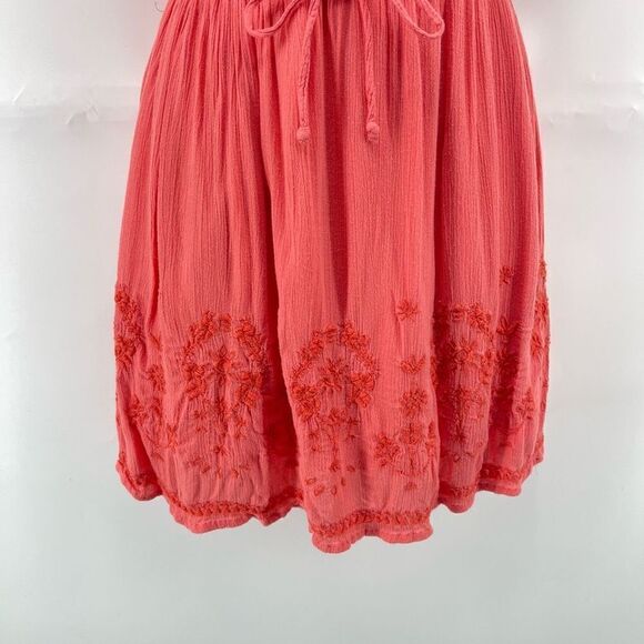 Hollister Mini Dress Floral Embroidered Button Stretch Elastic Waist coral small - Picture 11 of 15